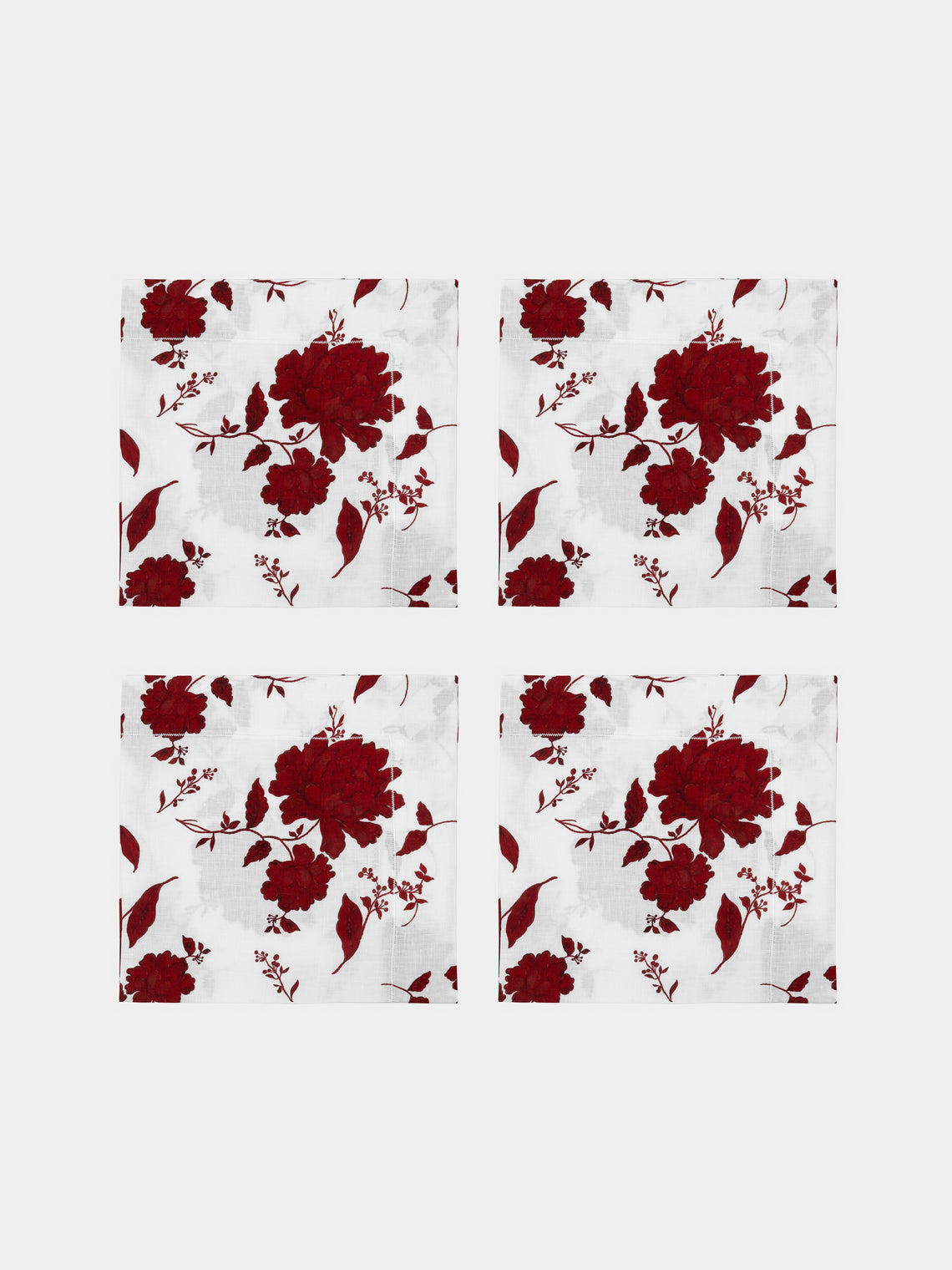 Emilia Wickstead - Linen Floral Napkins (Set of 4) - Red - ABASK