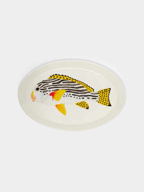 Casa Adams - Diagonal-Banded Sweetlips Hand-Painted Porcelain Serving Platter -  - ABASK - 