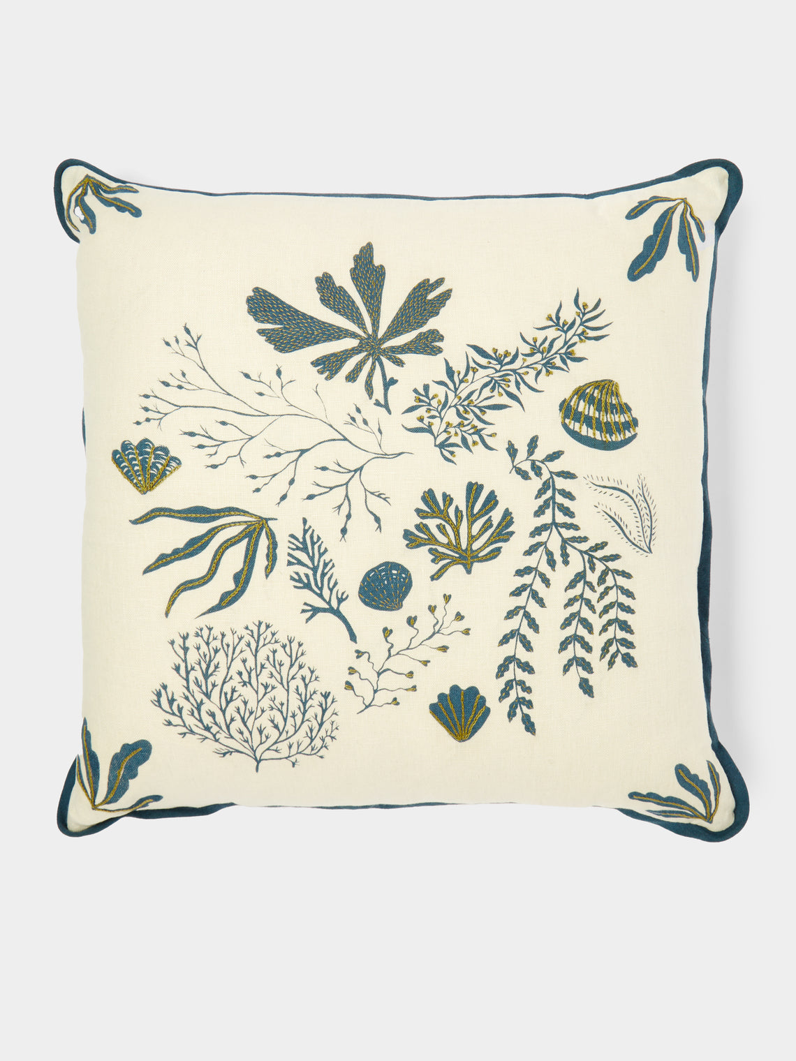Rosemary Milner - Seaweed Hand-Embroidered Cotton Cushion -  - ABASK - 