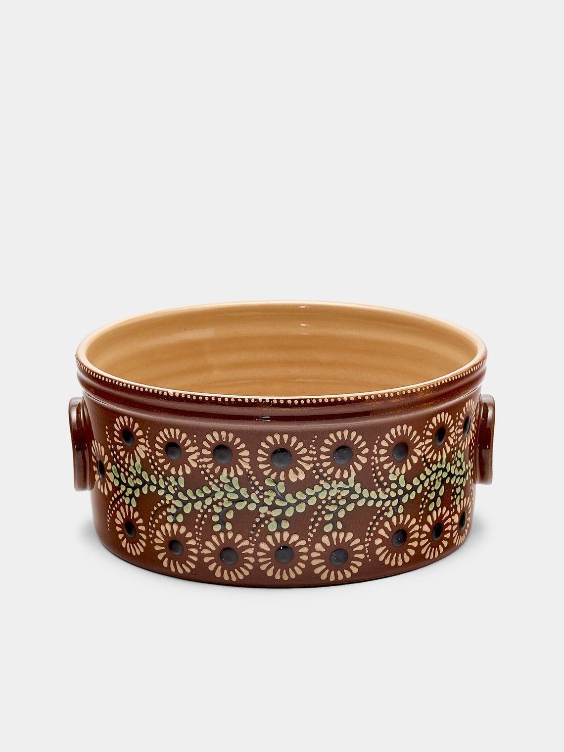 Poterie d’Évires - Flowers Hand-Painted Ceramic Round Pie Dish - Light brown - ABASK - 