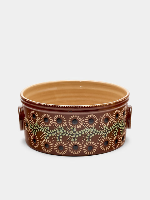 Poterie d’Évires - Flowers Hand-Painted Ceramic Round Pie Dish - Light brown - ABASK - 