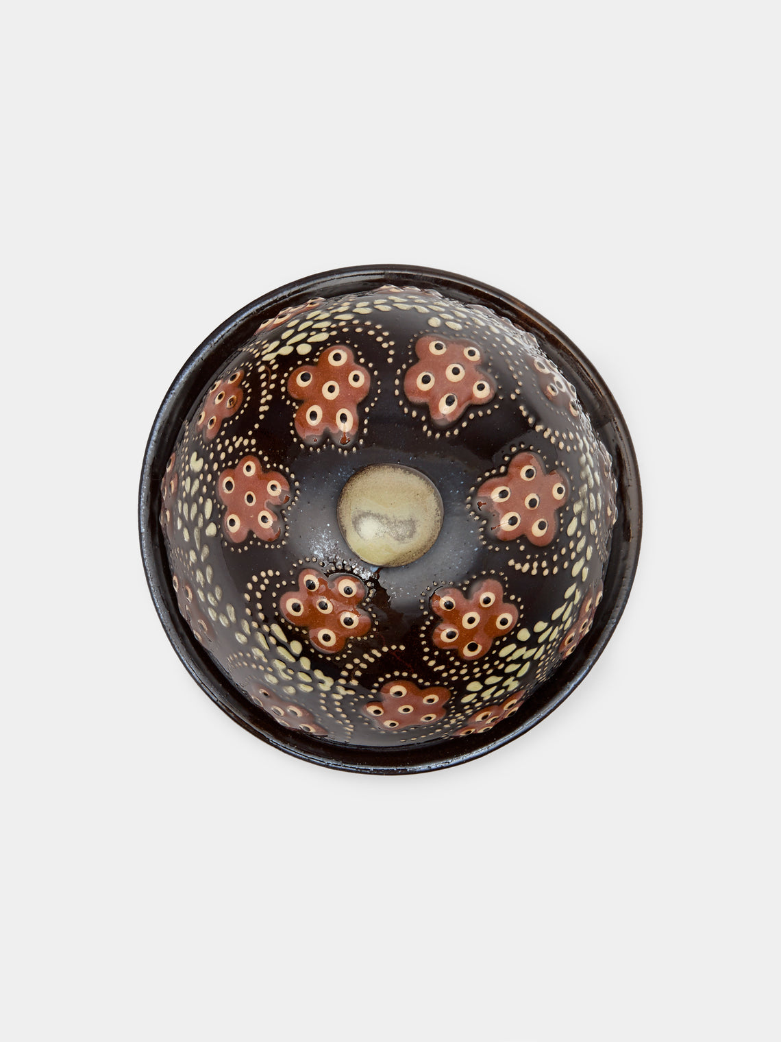 Poterie d’Évires - Flowers Hand-Painted Ceramic Small Butter Dish - Dark brown - ABASK