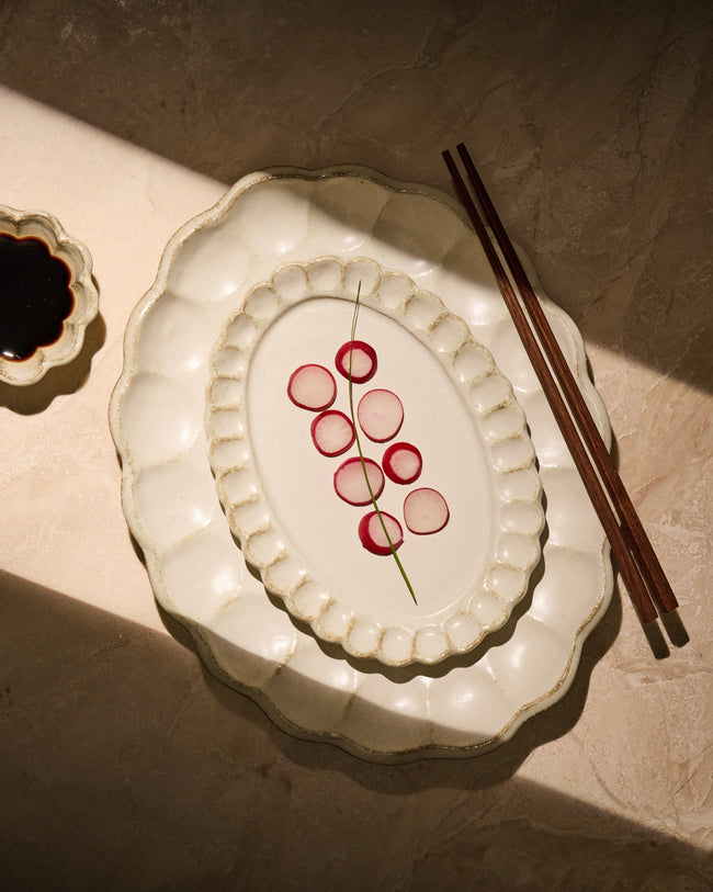 Kaneko Kohyo - Coco Ceramic Oval Dessert / Salad Plates – 8in/20cm (Set of 4) - White - ABASK