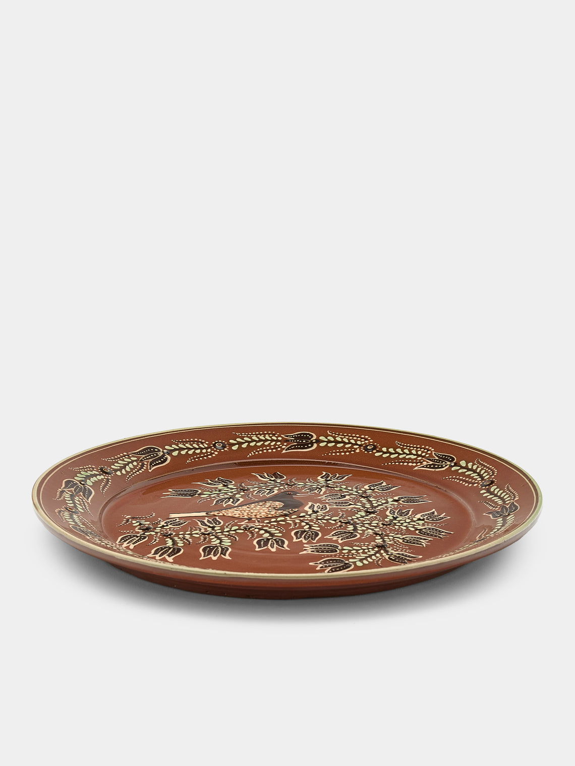 Poterie d’Évires - Birds Hand-Painted Ceramic Round Platter - Light brown - ABASK