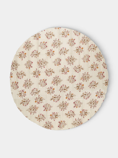 Volga Linen - Scarlet Flax & Field Flowers Overlock-Stitch Linen Round Tablecloth (110in/2.8m) - Cream - ABASK - 