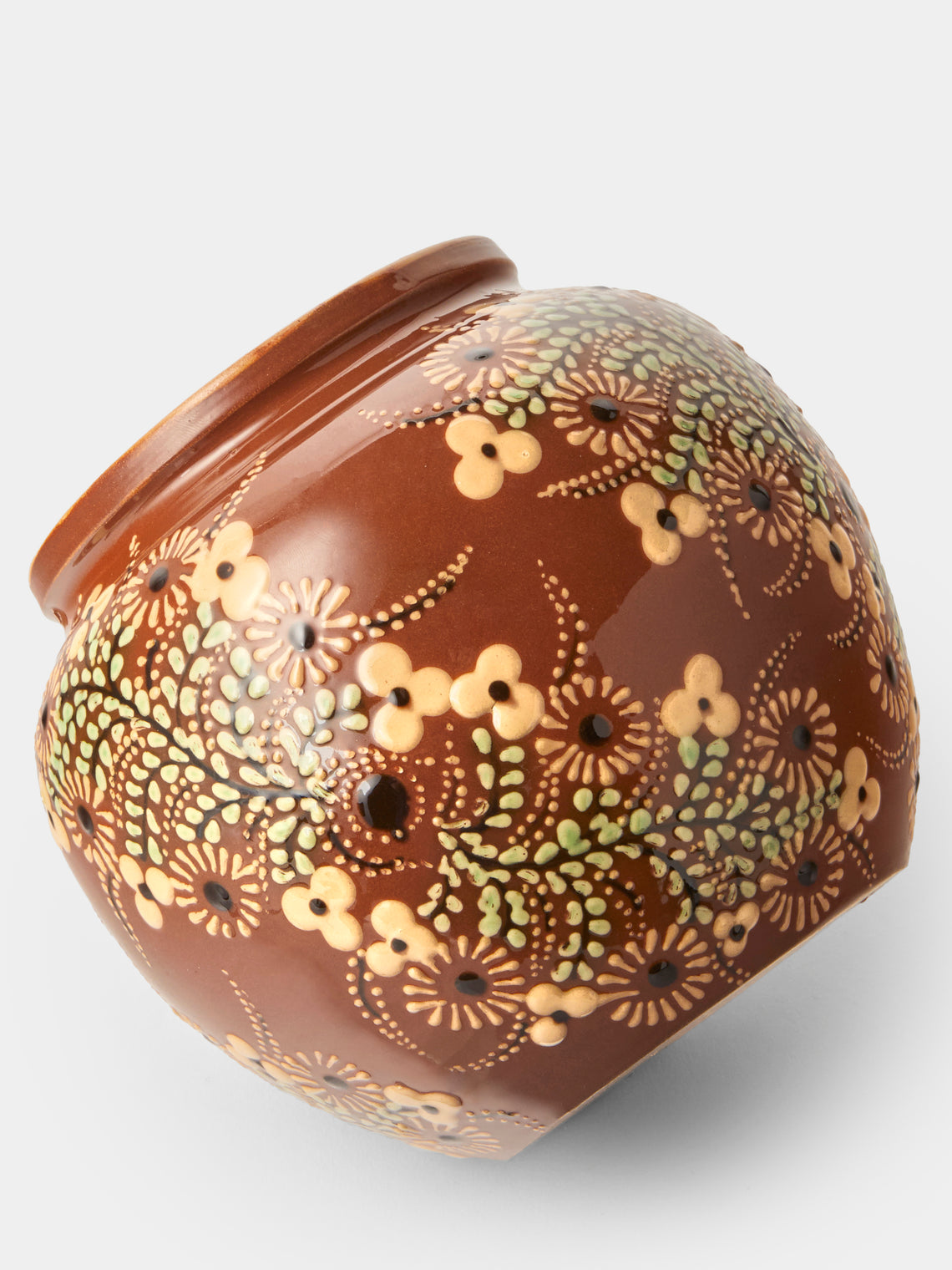 Poterie d’Évires - Flowers Hand-Painted Ceramic Vase (7in/18cm) - Light Brown - ABASK