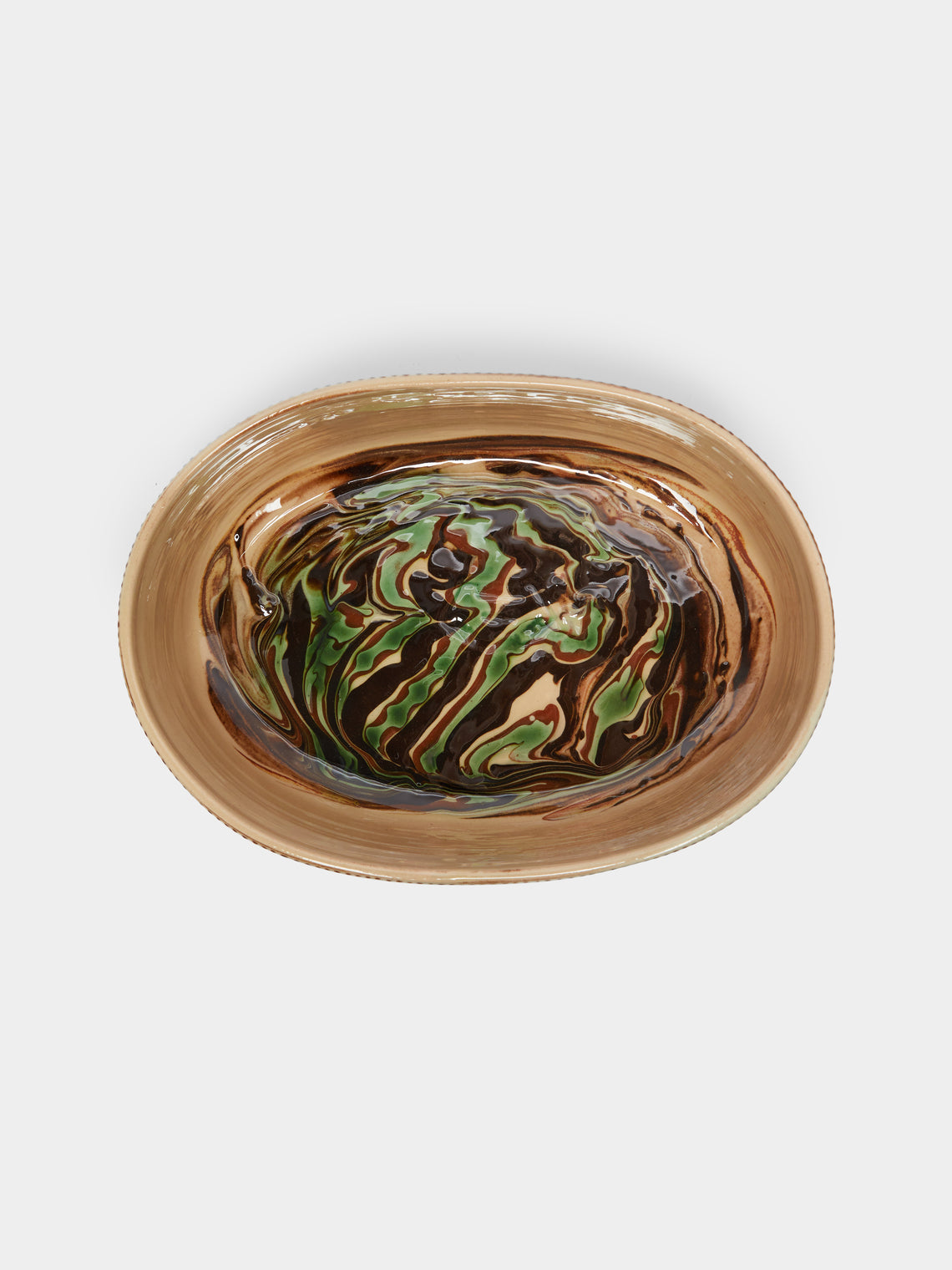 Poterie d’Évires - Flowers Hand-Painted Ceramic Oval Serving Dish -  - ABASK
