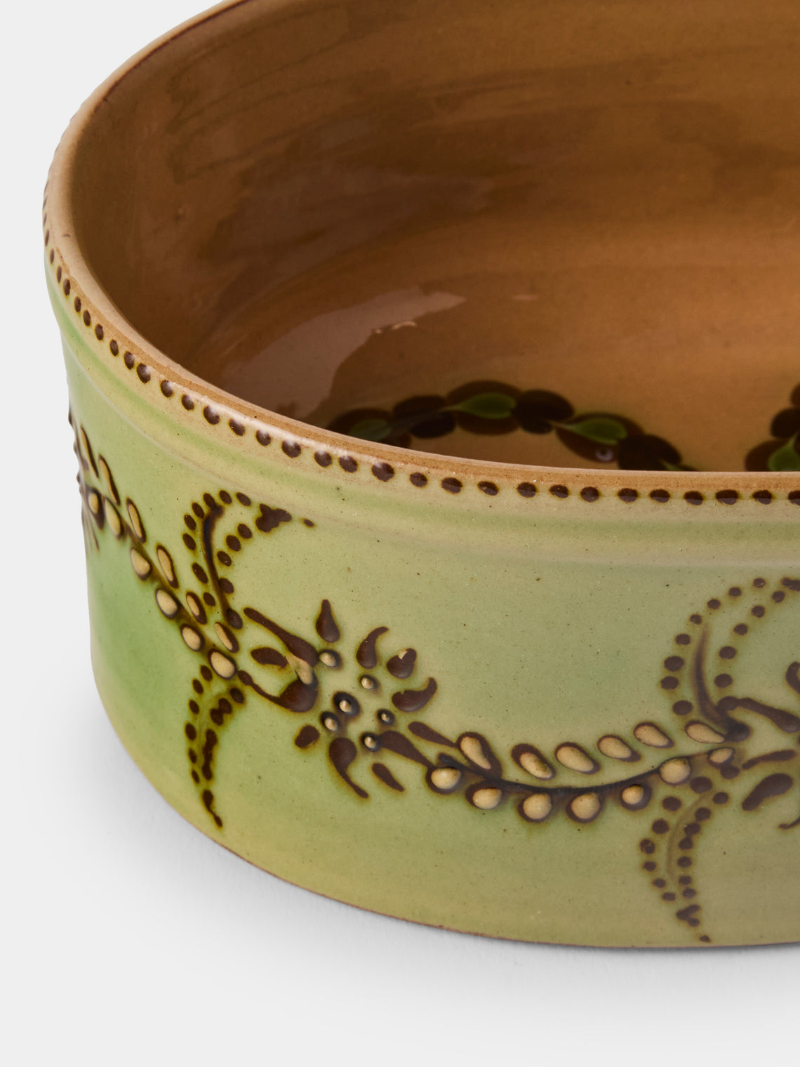 Poterie d’Évires - Flowers Hand-Painted Ceramic Mini Oval Dish - Green - ABASK