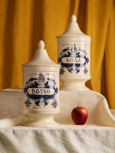 Antique and Vintage - 1940s Italian Ceramic Apothecary Jars (Set of 2) - Blue - ABASK
