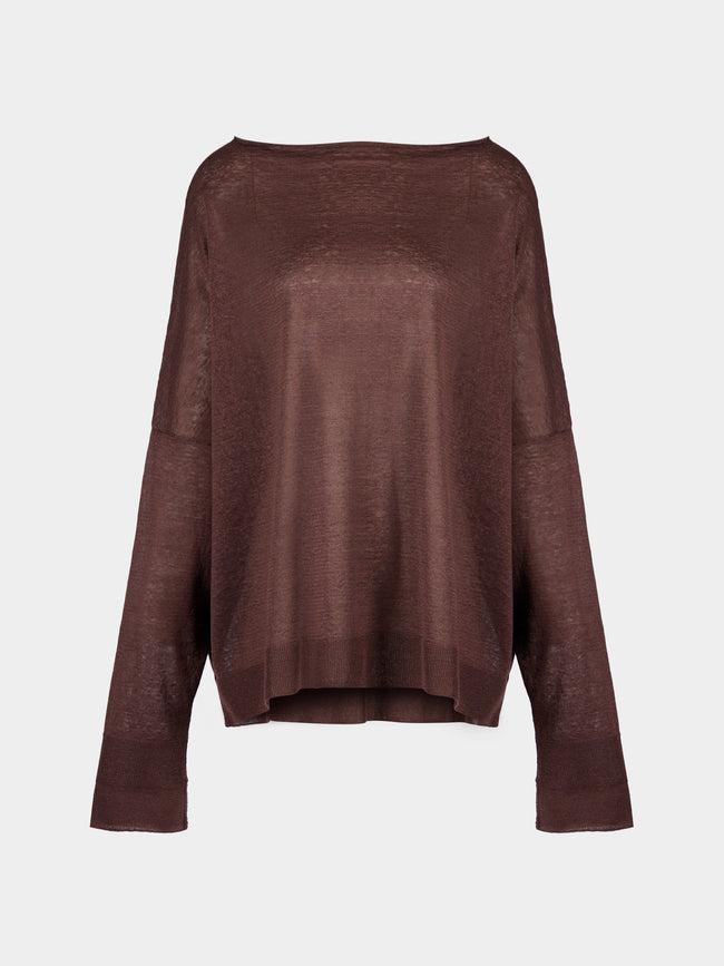Dusan - Chunky Linen Boat-Neck Sweater | One Size - Brown - ABASK - 
