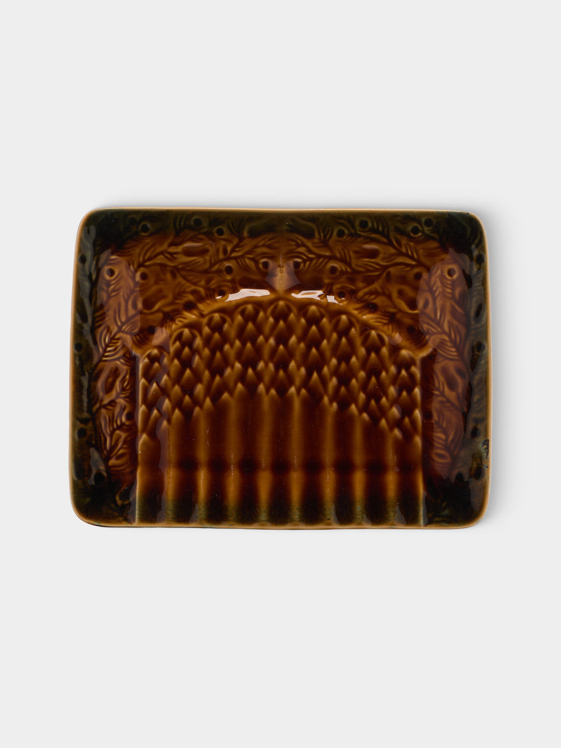 Antique and Vintage - Mid-Century Majolica Ceramic Asparagus Plates (Set of 3) - Brown - ABASK