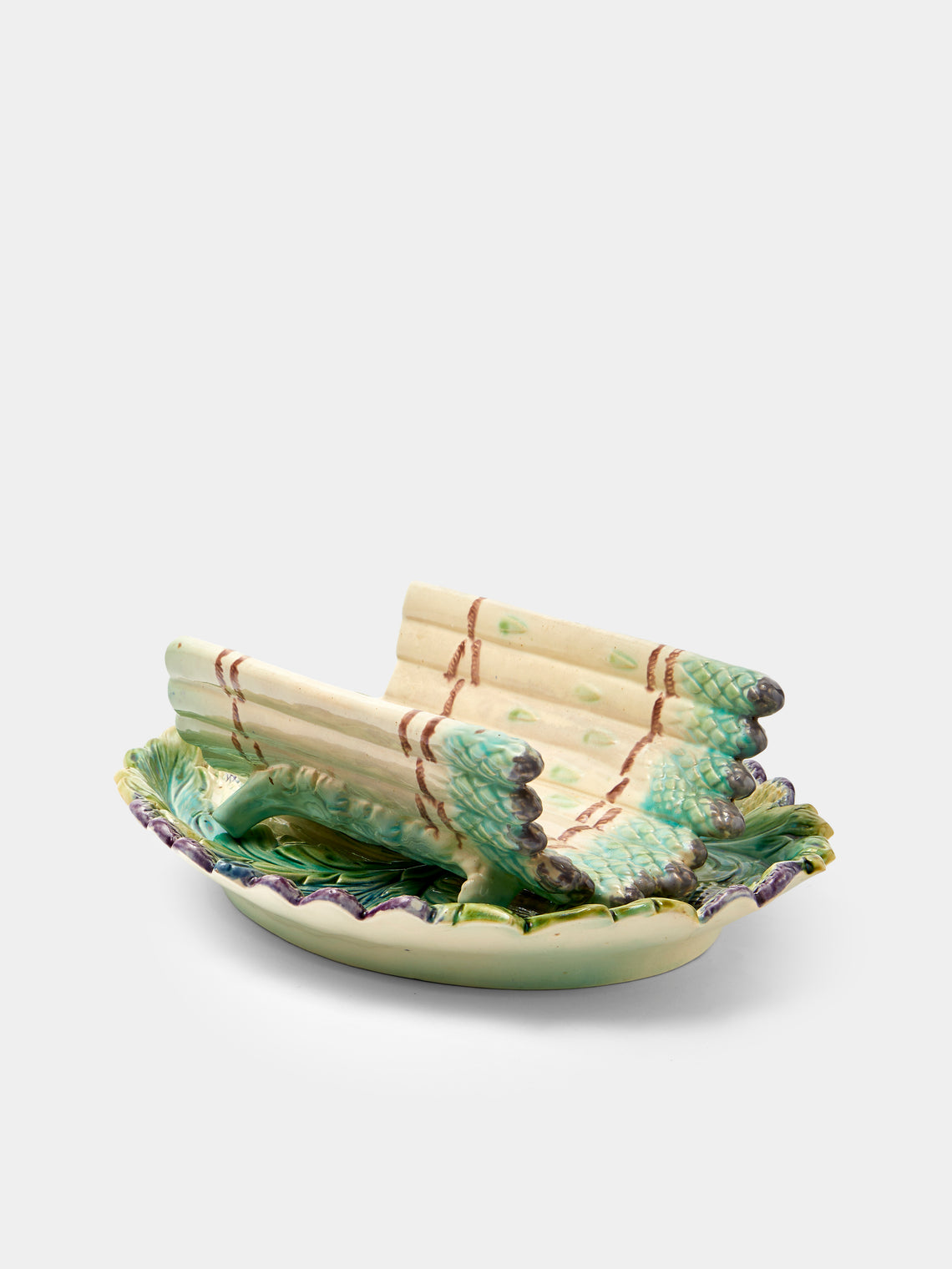 Antique and Vintage - 1900s Ceramic Asparagus Platter - Green - ABASK