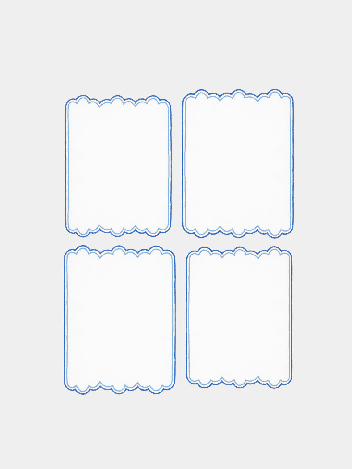 Los Encajeros - Escamas Embroidered Linen Cocktail Napkins (Set of 6) - Blue - ABASK - 