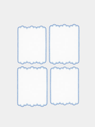 Los Encajeros - Escamas Embroidered Linen Cocktail Napkins (Set of 6) - Blue - ABASK - 