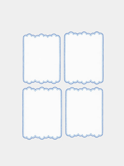 Los Encajeros - Escamas Embroidered Linen Cocktail Napkins (Set of 6) - Blue - ABASK - 
