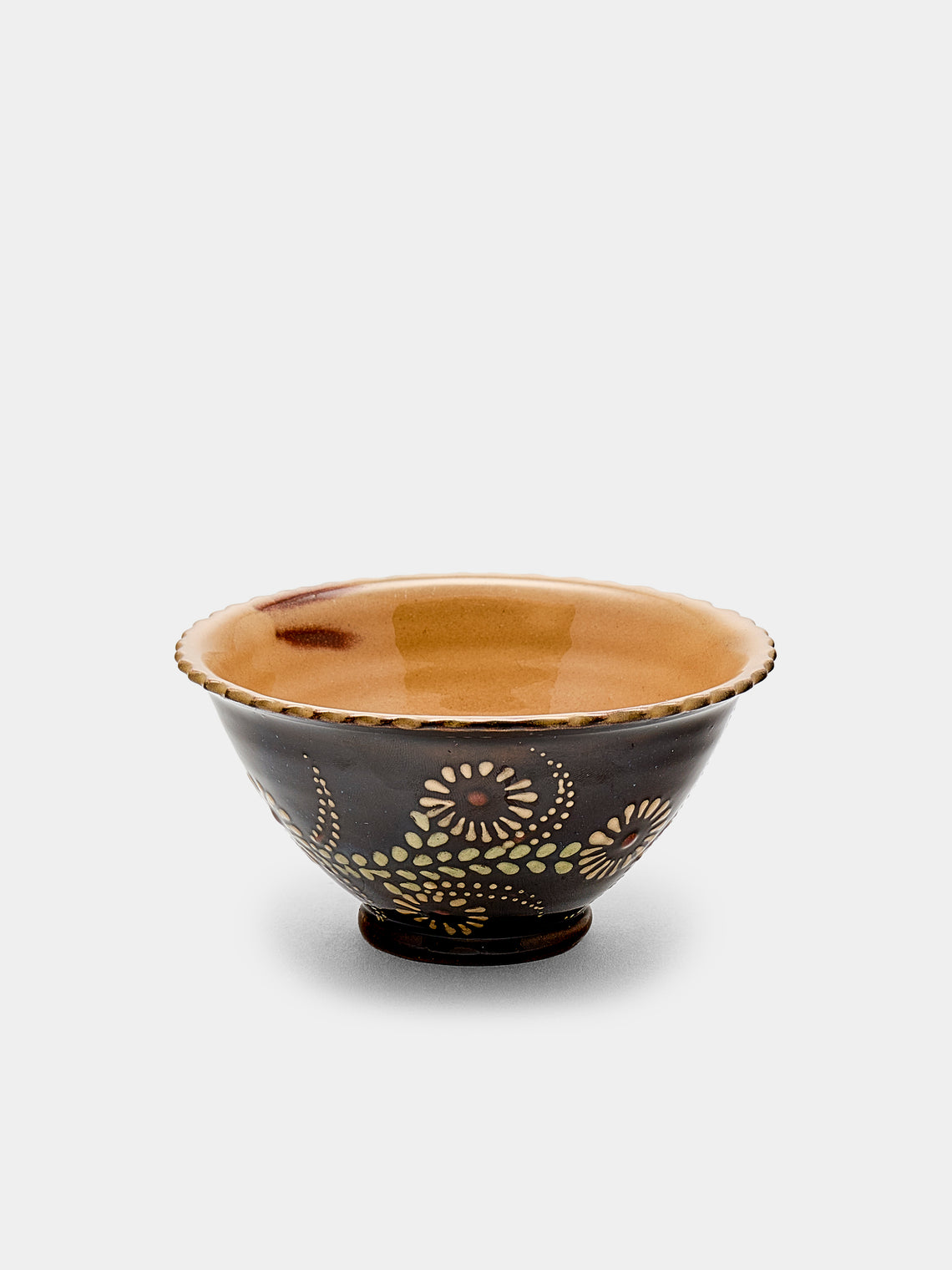 Poterie d’Évires - Flowers Hand-Painted Ceramic Small Fluted Bowls (Set of 8) - Dark brown - ABASK