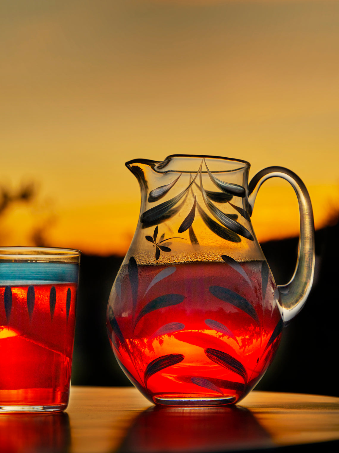 Los Vasos de Agua Clara - Melides Hand-Painted Glass Jug -  - ABASK