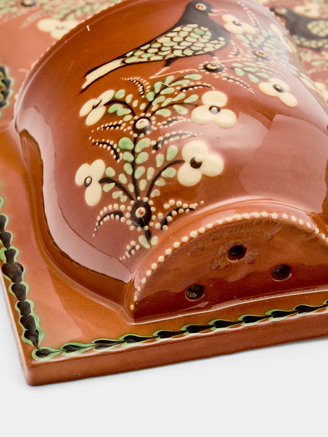Poterie d’Évires - Flowers and Birds Hand-Painted Ceramic Large Utensil Holder - Light brown - ABASK