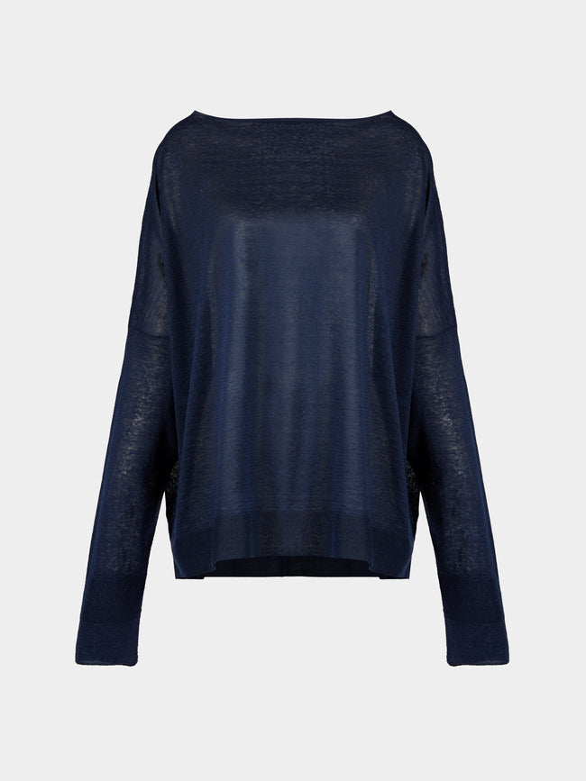 Dusan - Chunky Linen Boat-Neck Sweater | One Size - Navy - ABASK - 