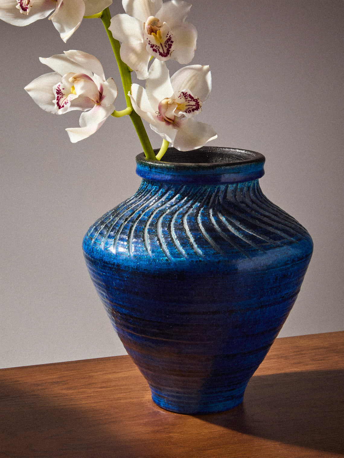 Antique and Vintage - 1950s Pol Chambost Ceramic Vase (11in/28cm) - Blue - ABASK