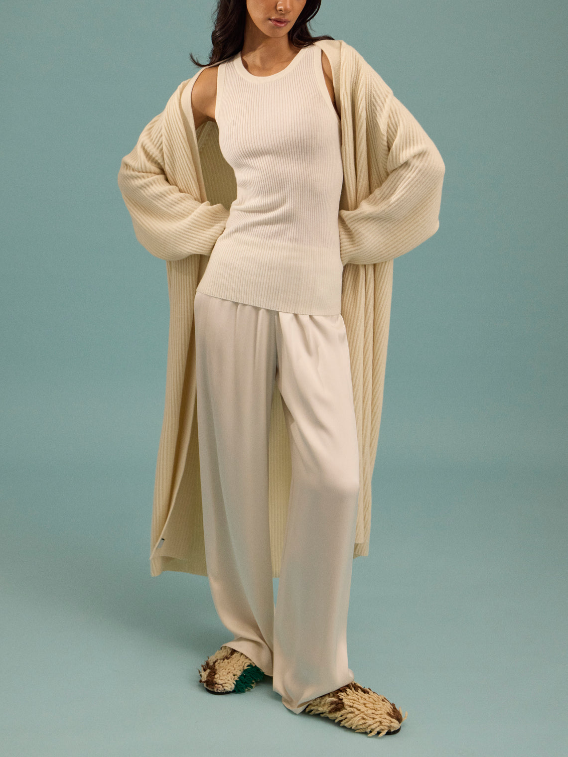 Dusan - Ribbed Wool Long Cardigan | One Size - Ivory - ABASK
