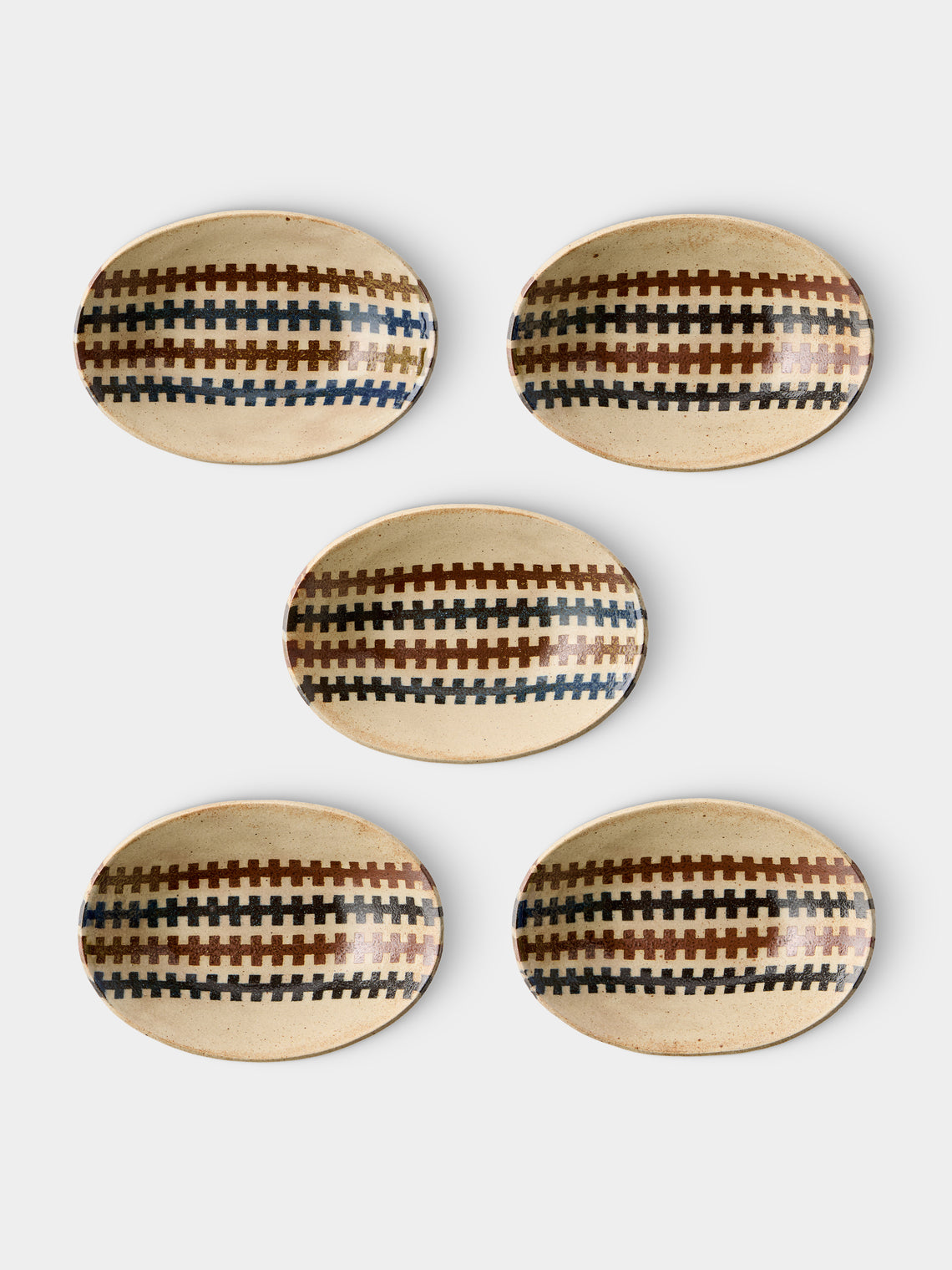 Makidani-gama - No. 1 Nerikomi Ceramic Medium Oval Bowls (Set of 5) - Multiple - ABASK
