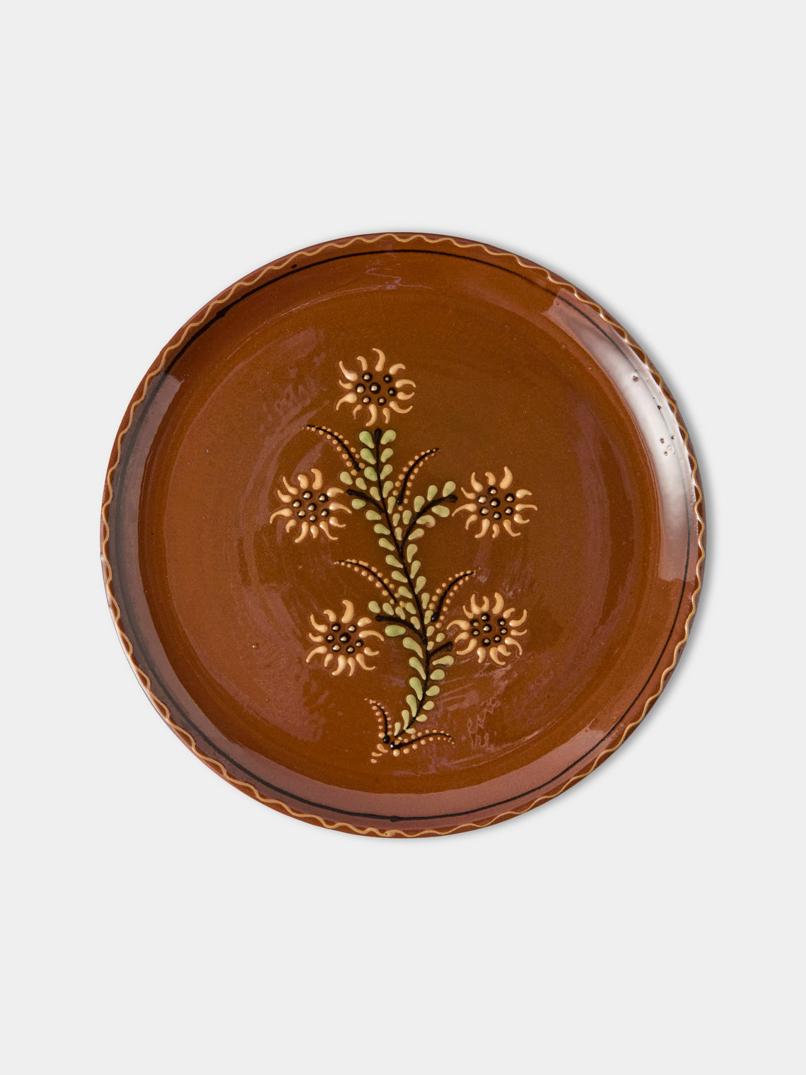 Poterie d’Évires - Flowers Hand-Painted Ceramic Dinner Plates – 9.5in/24cm (Set of 4) - Light Brown - ABASK
