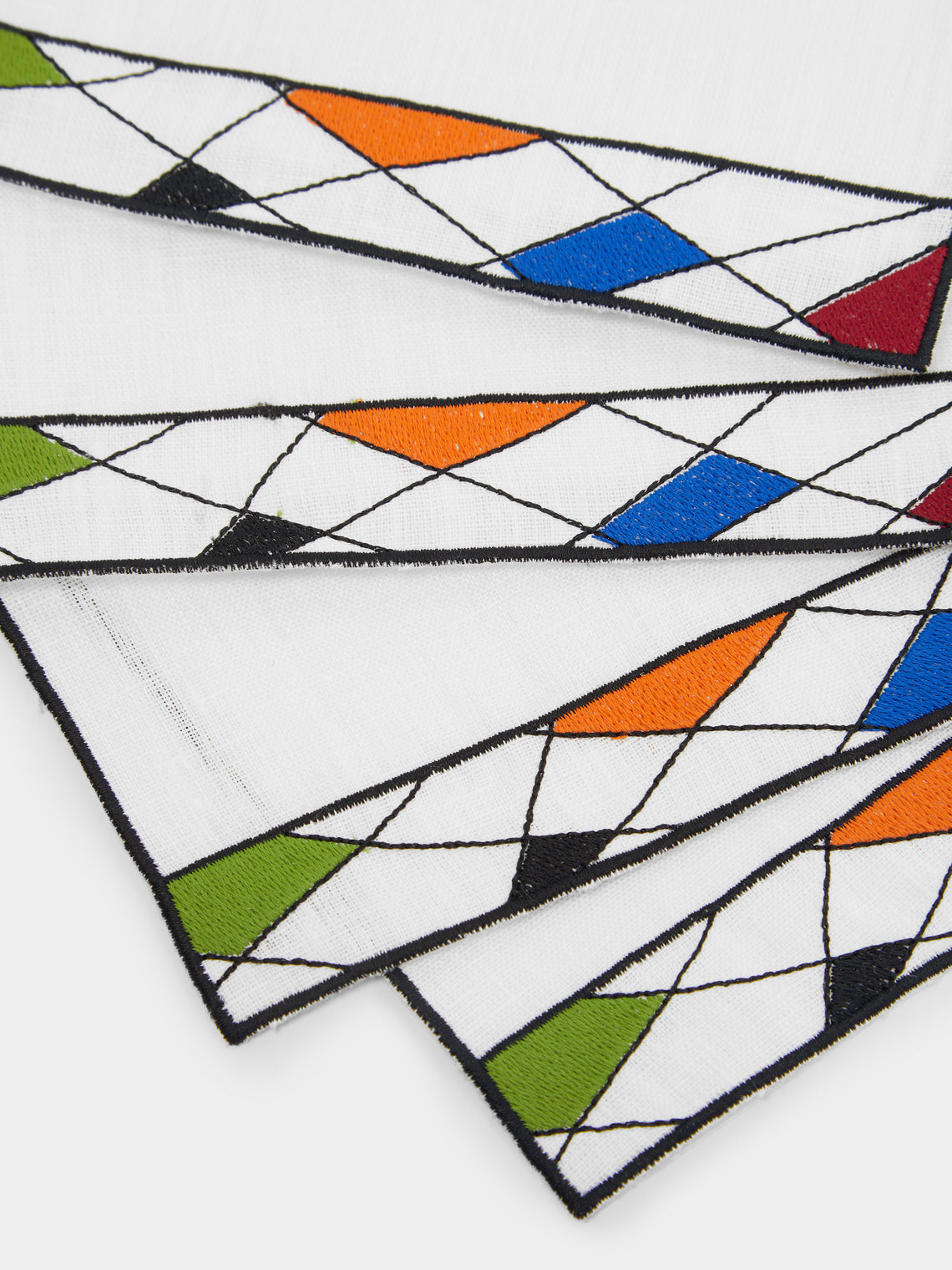Los Encajeros - Miró Embroidered Linen Cocktail Napkins (Set of 4) -  - ABASK