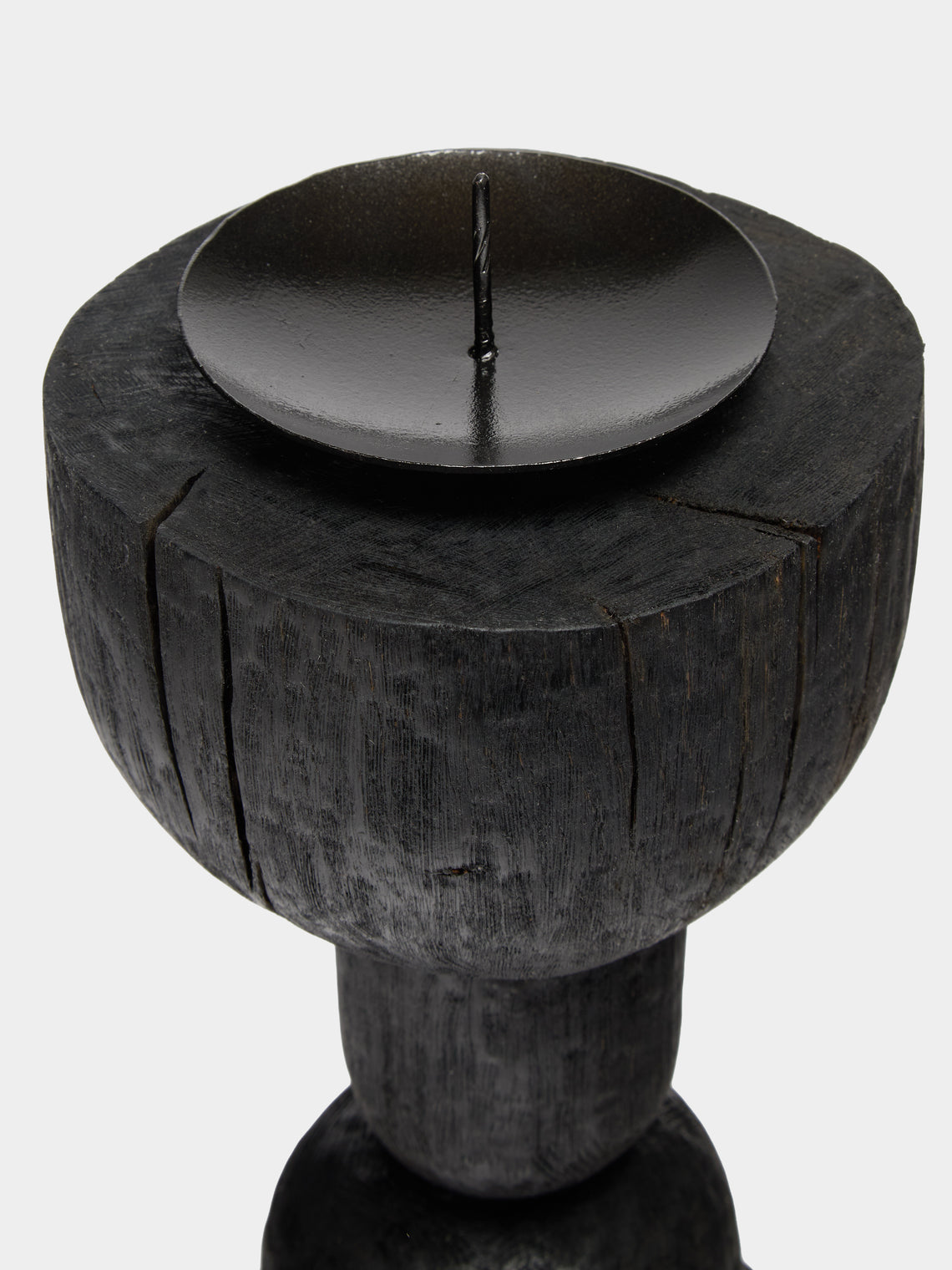 Jamie Gaunt Designs - Totem Hand-Carved Wood Candle Holder - Black - ABASK