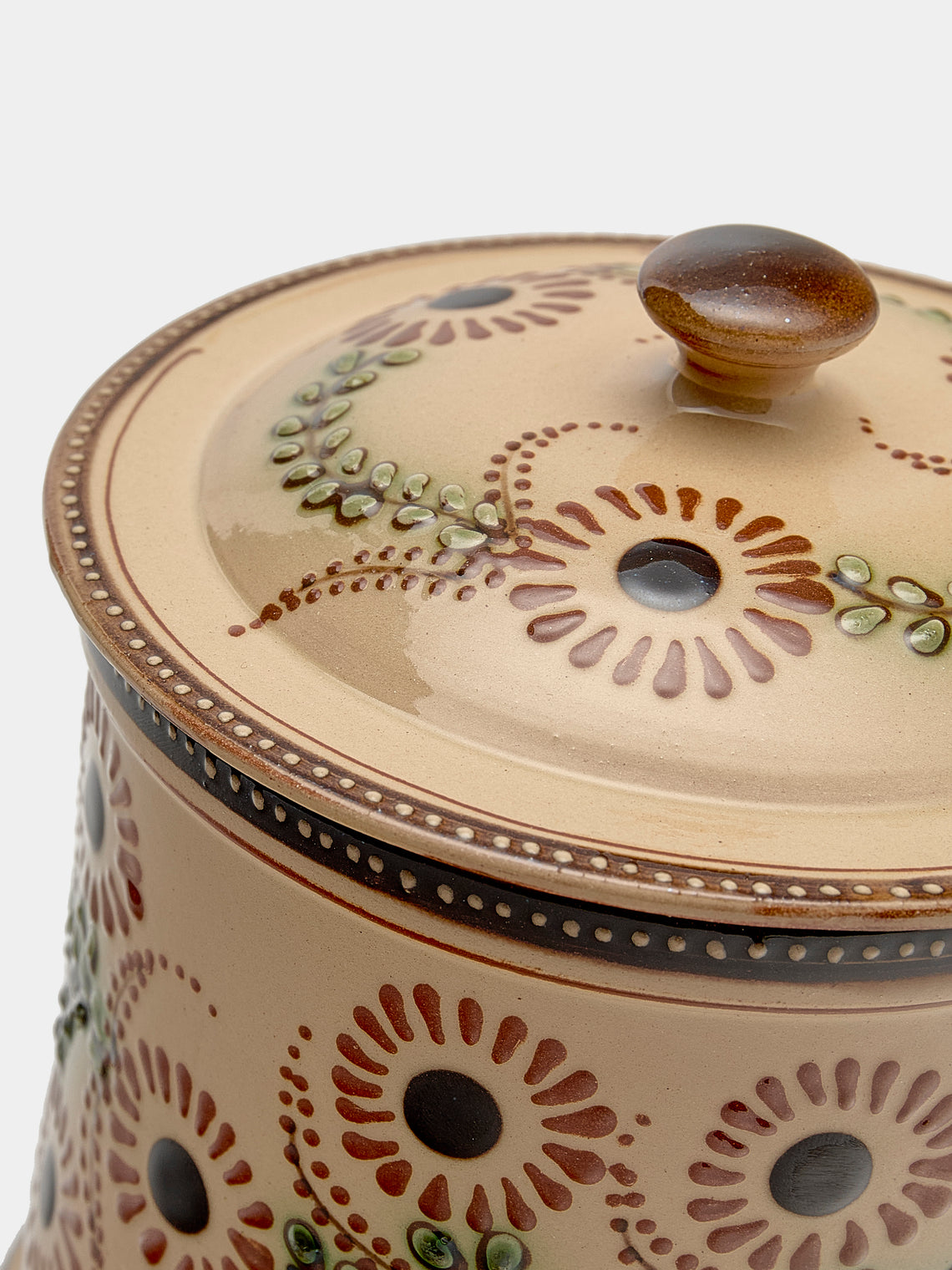 Poterie d’Évires - Flowers Hand-Painted Ceramic Medium Lidded Pot - Cream - ABASK