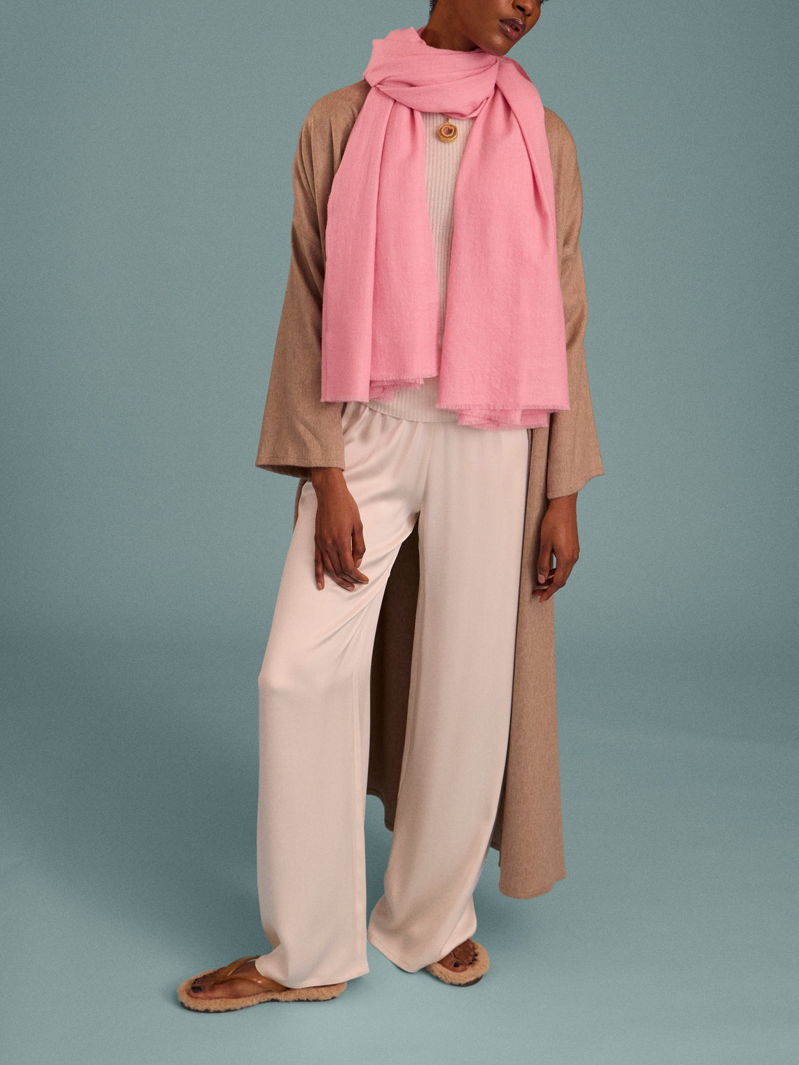 Me & K - Cashmere Solid Twill Scarf (78.5in/2m) - Pink - ABASK
