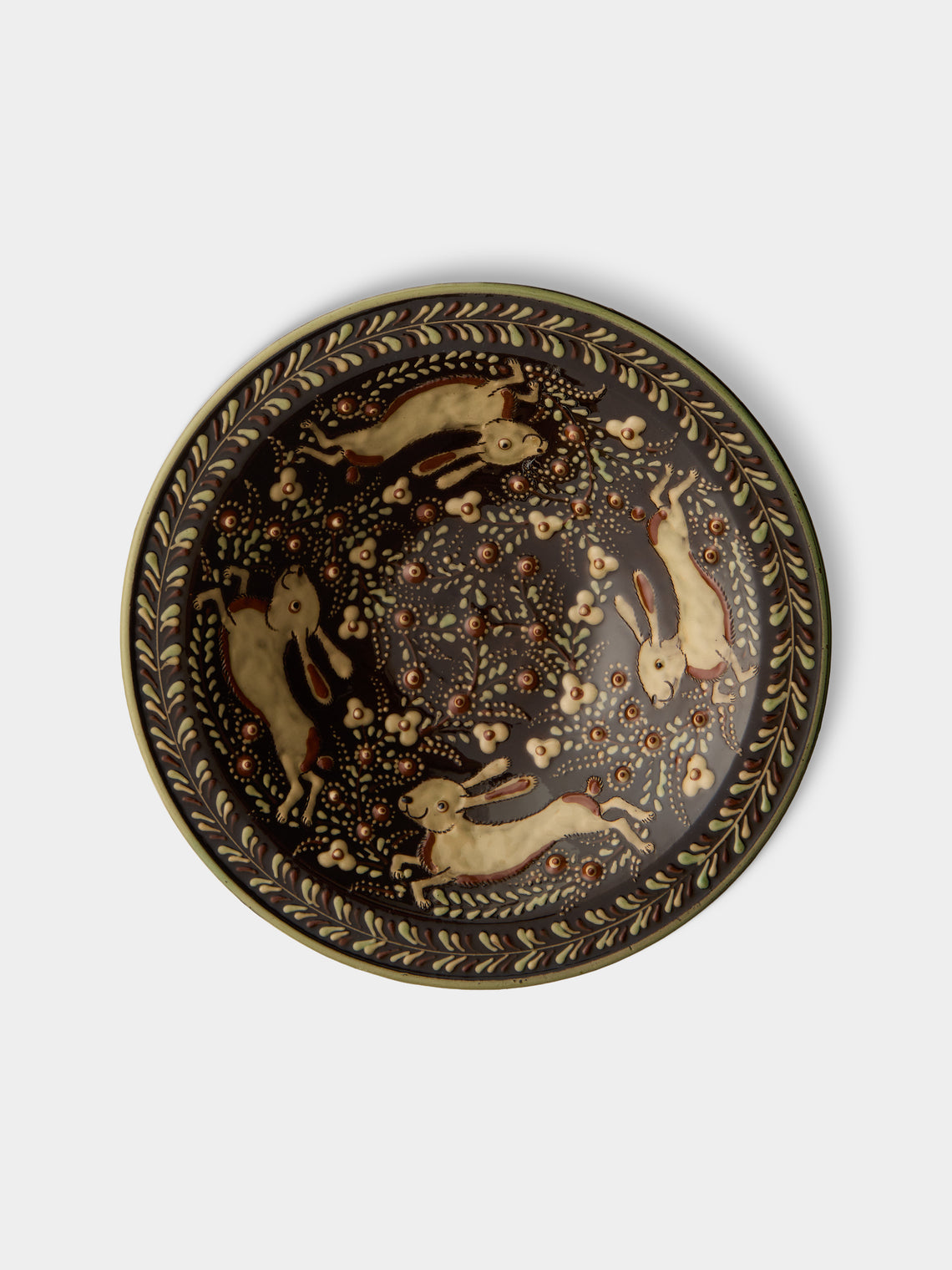 Poterie d’Évires - Rabbits Hand-Painted Ceramic Serving Bowl - Dark brown - ABASK
