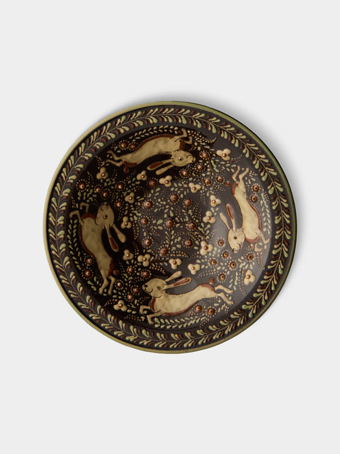 Poterie d’Évires - Rabbits Hand-Painted Ceramic Serving Bowl - Dark brown - ABASK