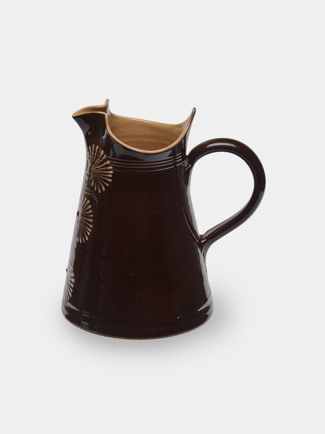Poterie d’Évires - Flowers Hand-Painted Ceramic Milk Jug - Dark brown - ABASK