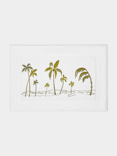 Loretta Caponi - Palm Tree Hand-Embroidered Cotton Bath Mat -  - ABASK - 