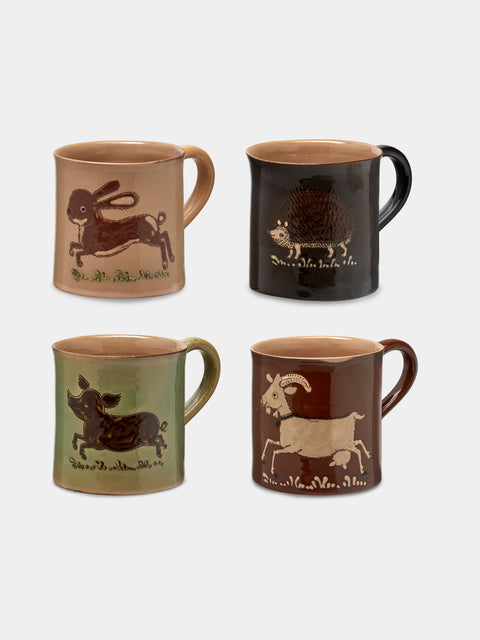 Poterie d’Évires - Animals Hand-Painted Ceramic Mugs (Set of 4) - Multiple - ABASK - 