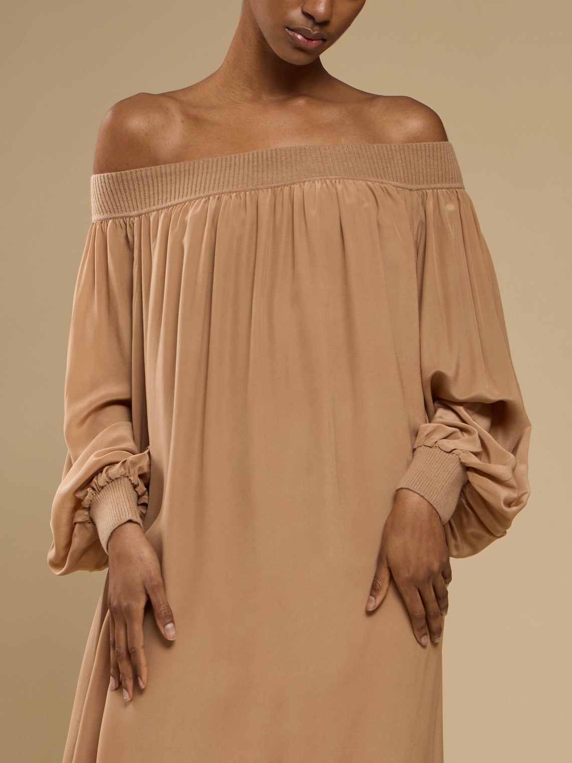 Ryan Roche - Silk and Cashmere Long Dress - Camel - ABASK