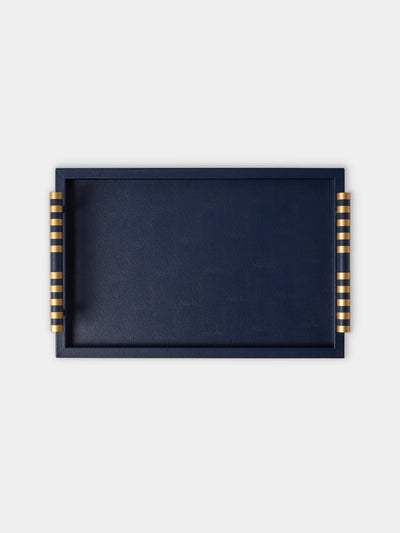 Pinetti - Saturno Leather Tray (17.5in/45cm) - Navy - ABASK - 