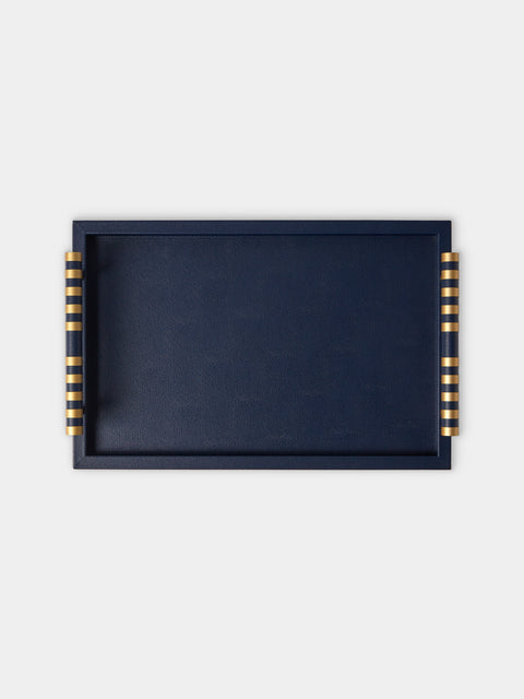 Pinetti - Saturno Leather Tray (17.5in/45cm) - Navy - ABASK - 