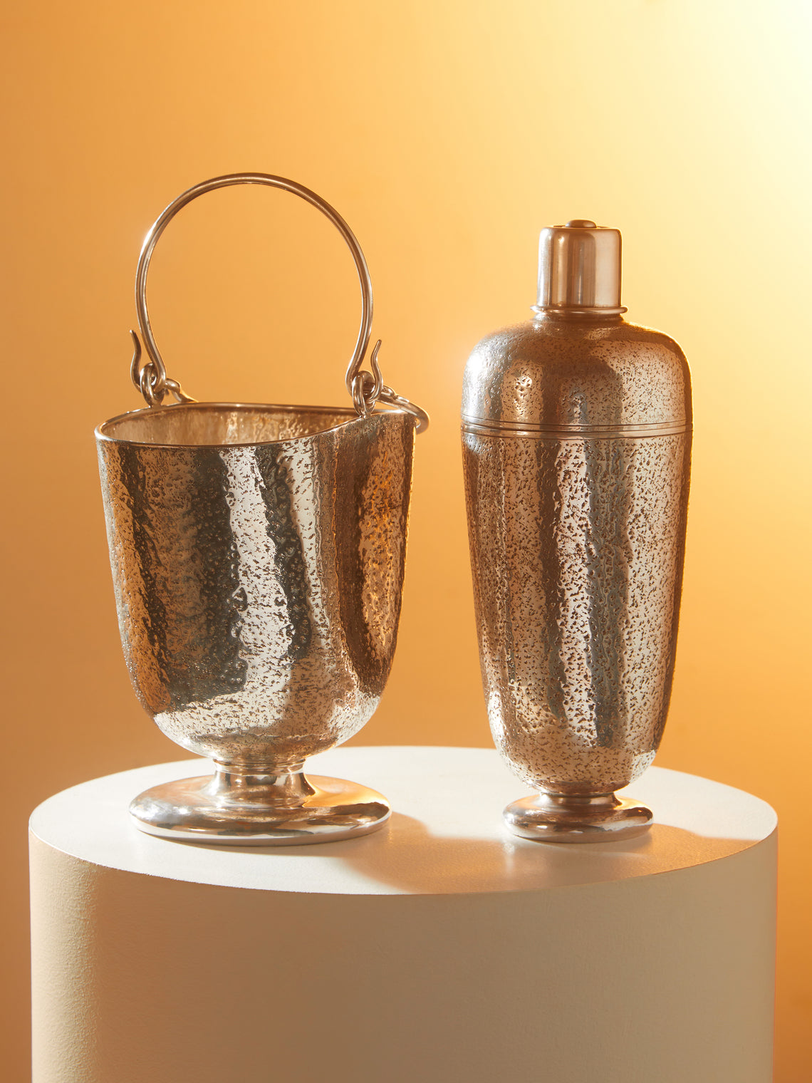 Antique and Vintage - 1950s Solid Silver Ice Bucket and Cocktail Shaker Set -  - ABASK