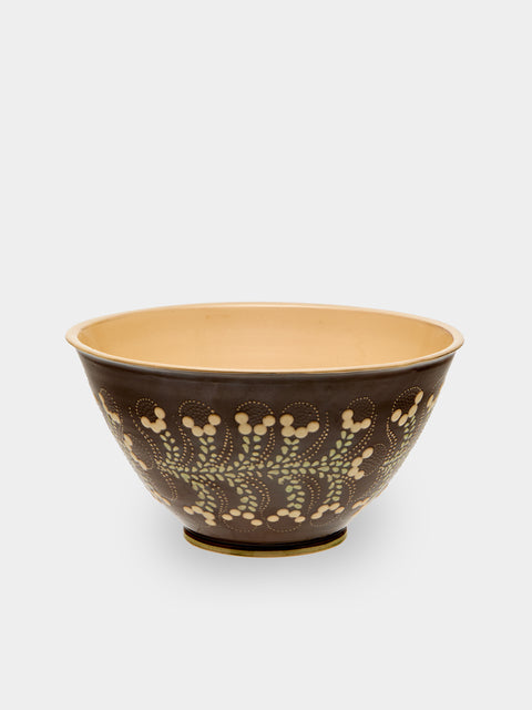 Poterie d’Évires - Flowers Hand-Painted Ceramic Large Salad Bowl - Dark brown - ABASK - 