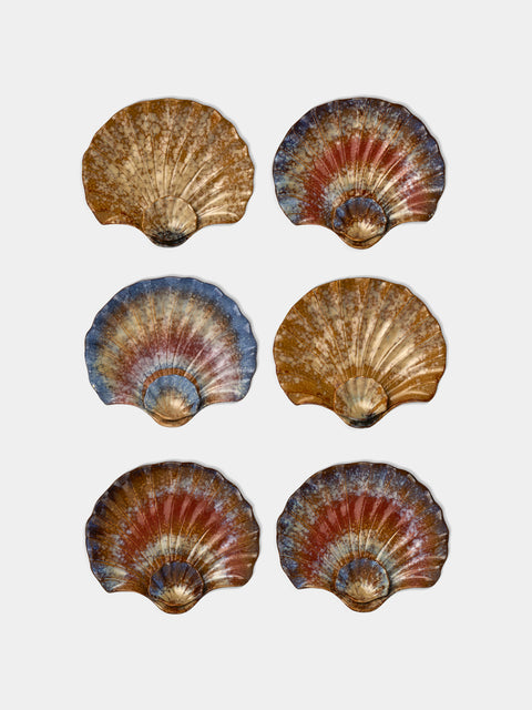 Antique and Vintage - 1960s Shell Ceramic Oyster Plates (Set of 6) - Multiple - ABASK - 