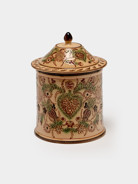Poterie d’Évires - Flowers Hand-Painted Ceramic Medium Lidded Pot - Cream - ABASK - 