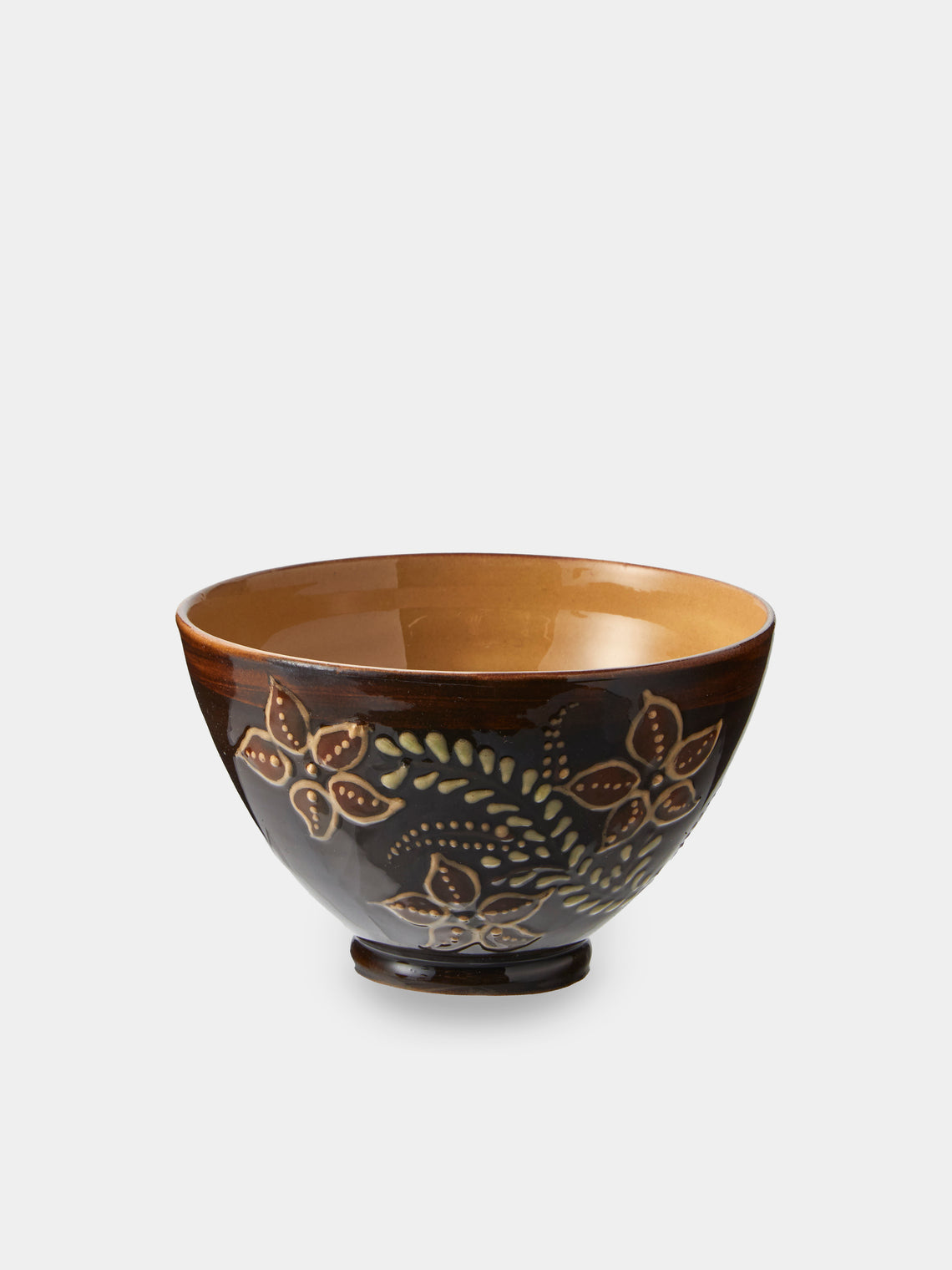Poterie d’Évires - Flowers Hand-Painted Ceramic Small Bowls (Set of 4) - Brown - ABASK