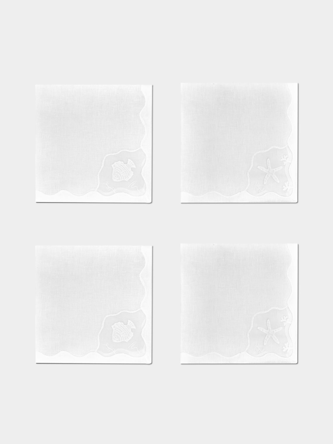 Taf Firenze - Sea Life Hand-Embroidered Linen Napkins (Set of 6) -  - ABASK - 