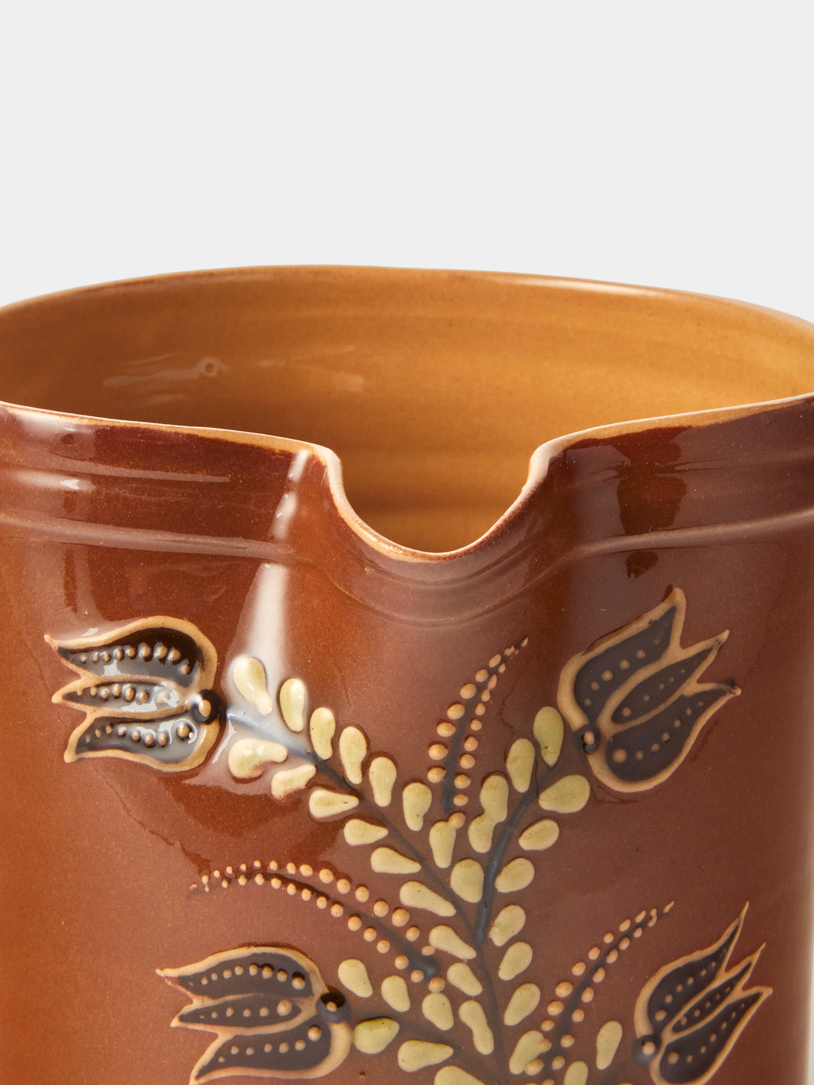 Poterie d’Évires - Flowers Hand-Painted Ceramic Straight-Edge Medium Jug - Light Brown - ABASK
