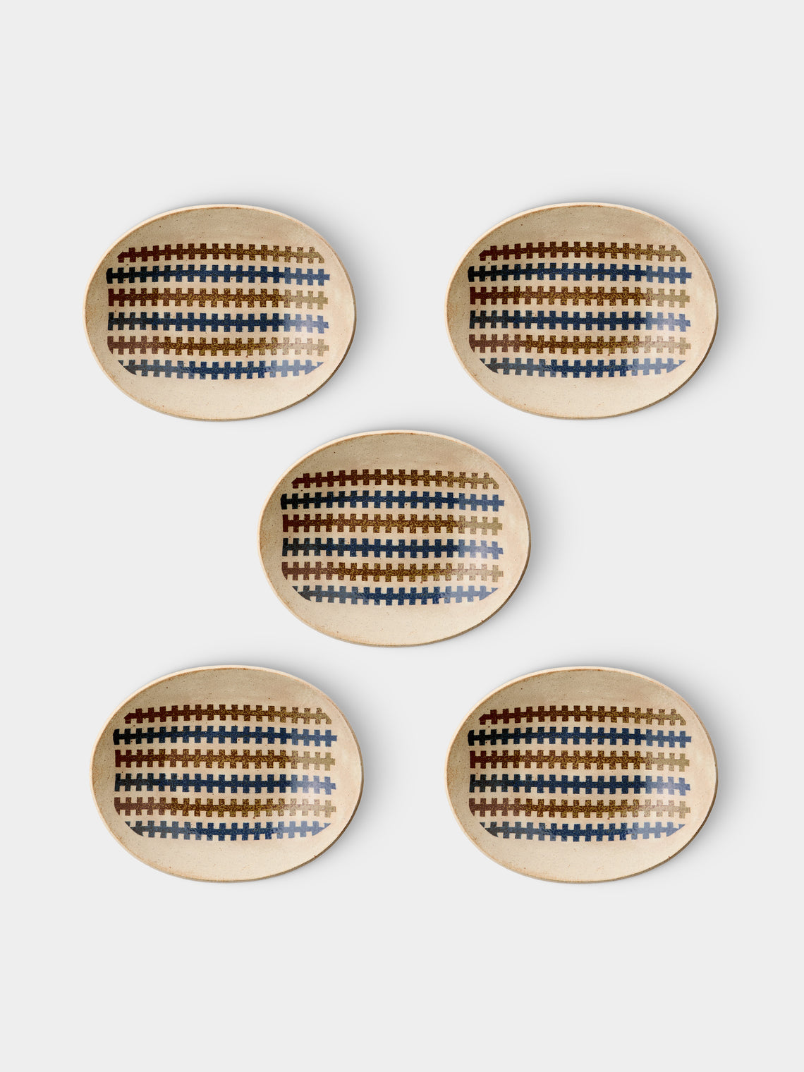 Makidani-gama - Nerikomi Ceramic Oval Plates – 11in/27.5cm (Set of 5) - Multiple - ABASK