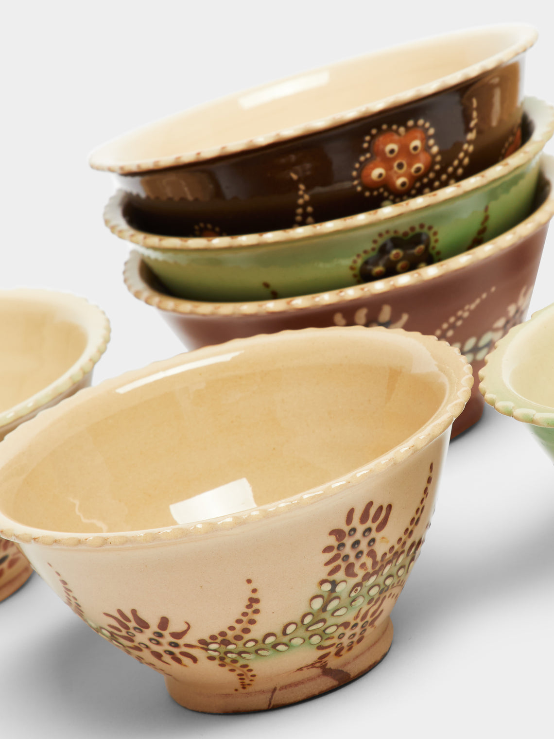 Poterie d’Évires - Flowers Hand-Painted Ceramic Small Fluted Bowls (Set of 8) -  - ABASK