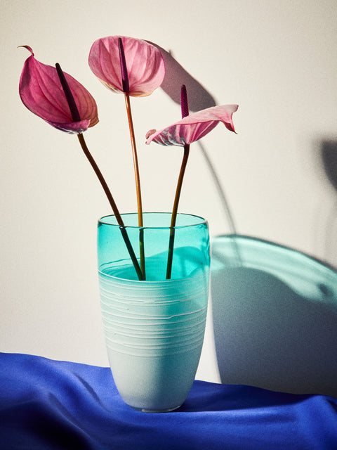 Antique and Vintage - 1970s Murano Glass Vase (12in/31cm) - Light blue - ABASK