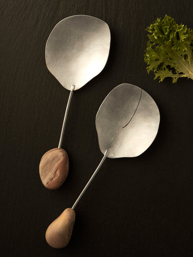 Thalia Maria Silver - Sterling Silver and Pebble Salad Servers (Set of 2) - Silver - ABASK
